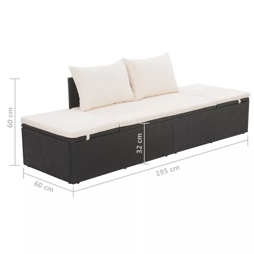 Fekete polyrattan kerti ágy 195 x 60 cm