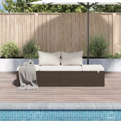 Barna polyrattan kerti ágy 195 x 60 cm