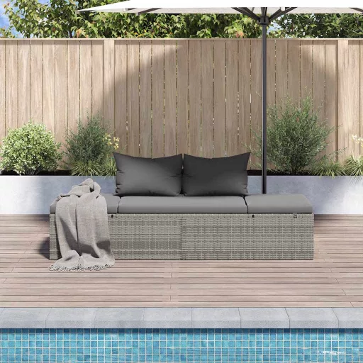 Szürke polyrattan kerti ágy 195 x 60 cm