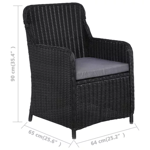 2 db fekete polyrattan kültéri étkezőszék párnával