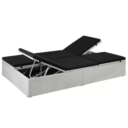 Fekete polyrattan napozóágy párnával