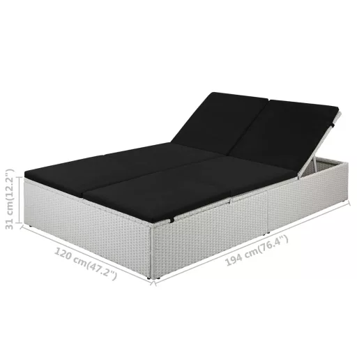 Fekete polyrattan napozóágy párnával