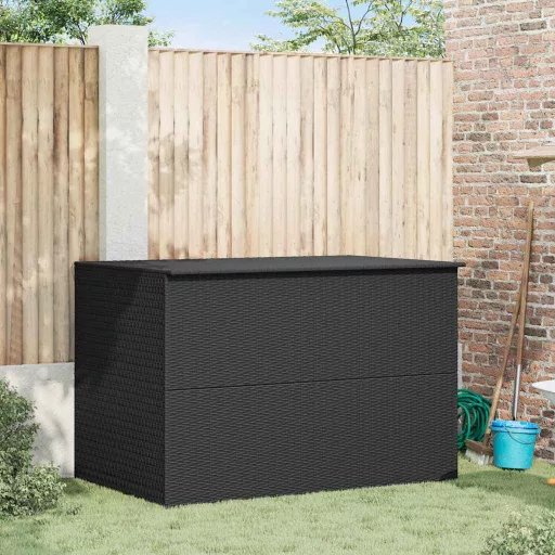 Fekete polyrattan kerti tárolóláda 150 x 100 x 100 cm