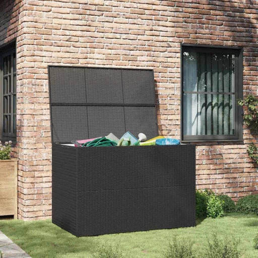 Fekete polyrattan kerti tárolóláda 150 x 100 x 100 cm