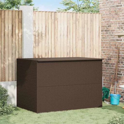 Barna polyrattan kerti tárolóláda 150 x 100 x 100 cm