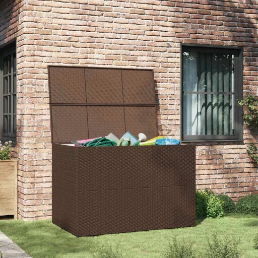 Barna polyrattan kerti tárolóláda 150 x 100 x 100 cm