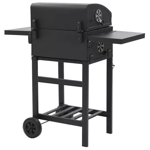 Fekete színű faszén tüzelésű grillsütő alsó polccal