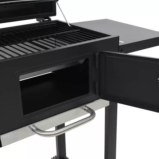 Fekete színű faszén tüzelésű grillsütő alsó polccal