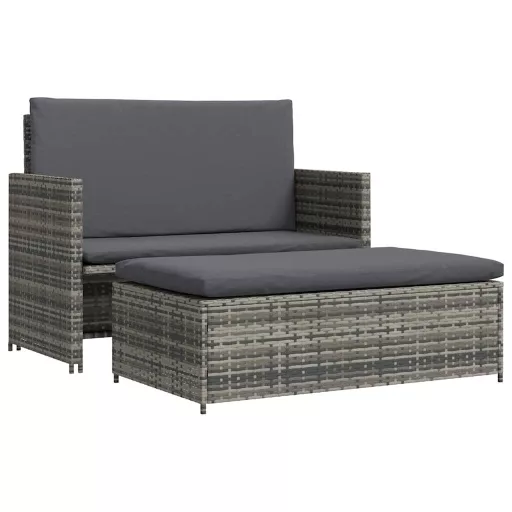 2-részes szürke polyrattan kerti bútorszett párnákkal