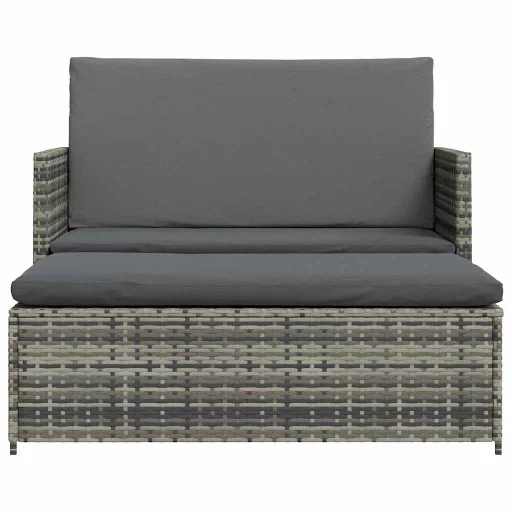 2-részes szürke polyrattan kerti bútorszett párnákkal