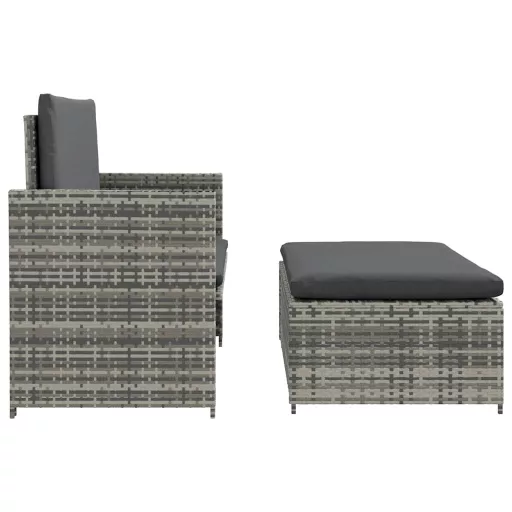 2-részes szürke polyrattan kerti bútorszett párnákkal