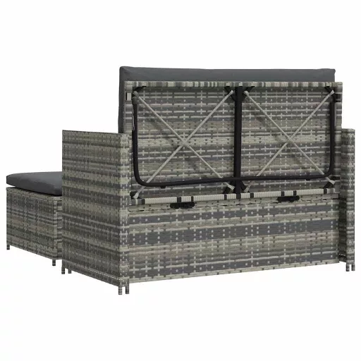 2-részes szürke polyrattan kerti bútorszett párnákkal
