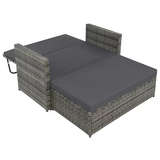 2-részes szürke polyrattan kerti bútorszett párnákkal