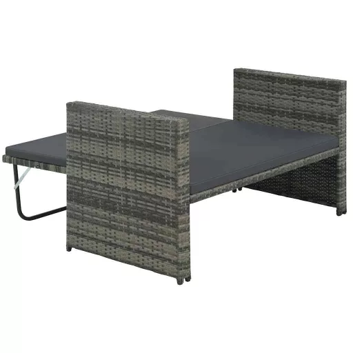 2-részes szürke polyrattan kerti bútorszett párnákkal