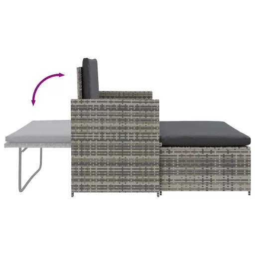 2-részes szürke polyrattan kerti bútorszett párnákkal