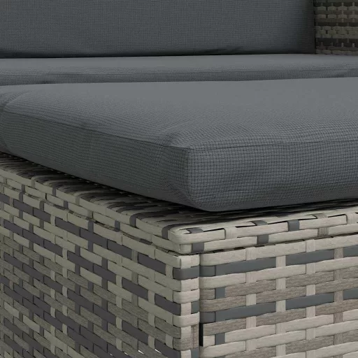 2-részes szürke polyrattan kerti bútorszett párnákkal