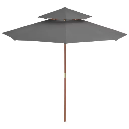 Antracitszürke kétszintes napernyő fa rúddal 270 cm