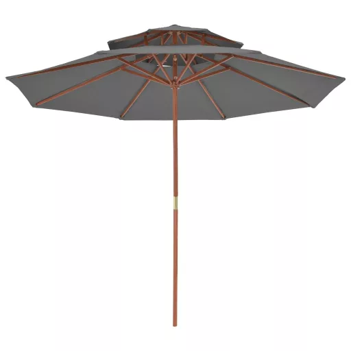 Antracitszürke kétszintes napernyő fa rúddal 270 cm