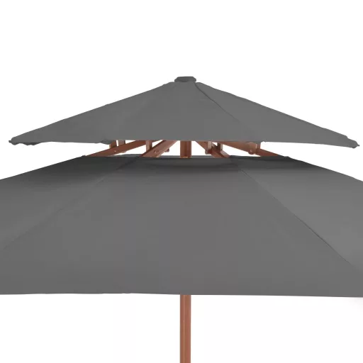 Antracitszürke kétszintes napernyő fa rúddal 270 cm