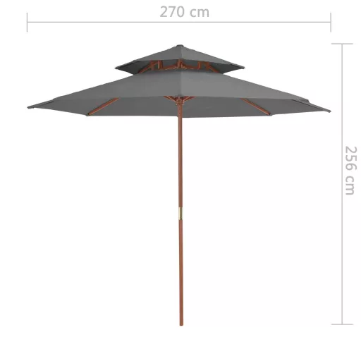 Antracitszürke kétszintes napernyő fa rúddal 270 cm