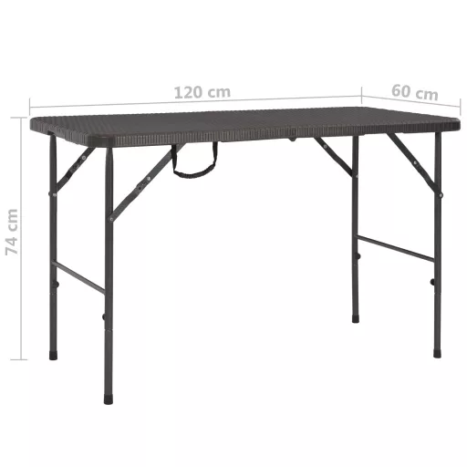Barna rattan hatású HDPE összecsukható kerti asztal 120x60x74cm