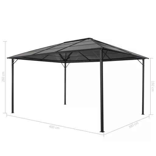 Fekete pavilon alumínium tetővel 4 x 3 x 2,6 m