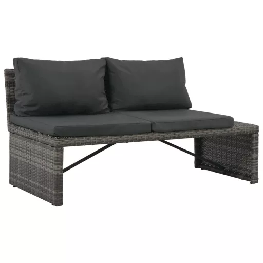 3-részes szürke polyrattan kerti bútorszett párnákkal