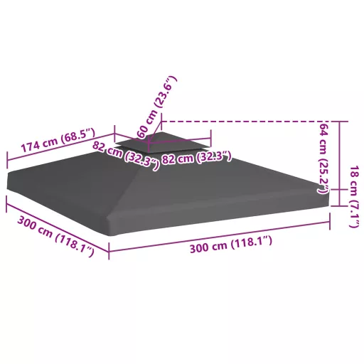 Tópszínű kétszintes pavilon tetőponyva 310 g/m², 3 x 3 m