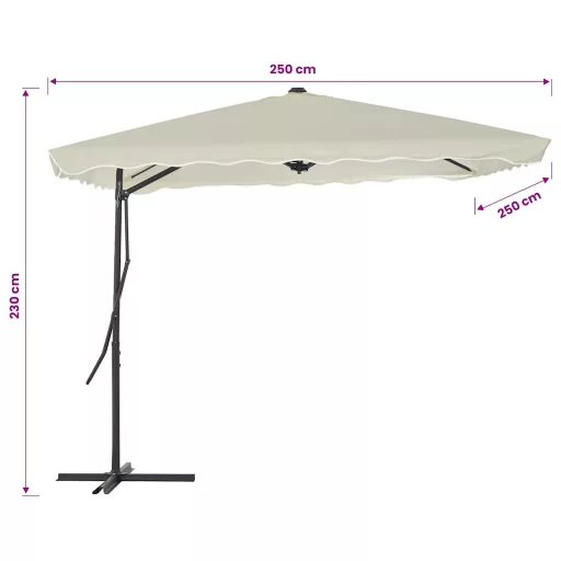Homokszínű kültéri napernyő acélrúddal 250 x 250 cm