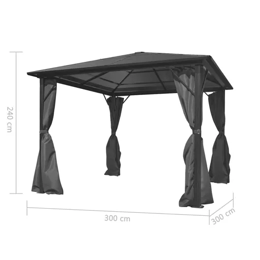 Alumínium kerti pavilon antracitszürke függönnyel 300 x 300 cm