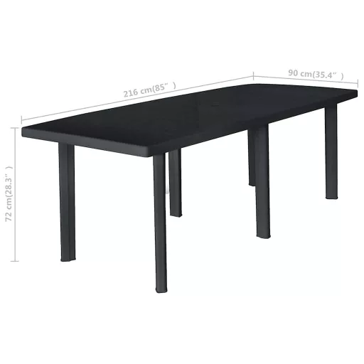 Antracitszürke műanyag kerti asztal 216 x 90 x 72 cm