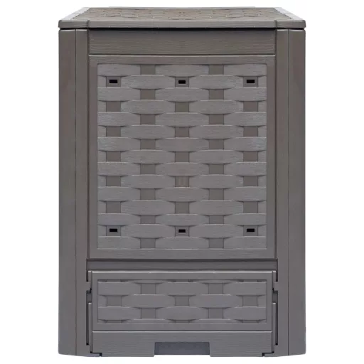 Barna műanyag rattan kerti komposztáló 60 x 60 x 83 cm 300 L