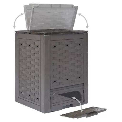 Barna műanyag rattan kerti komposztáló 60 x 60 x 83 cm 300 L