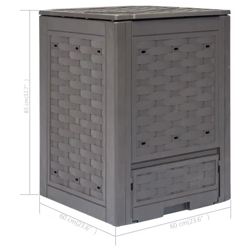 Barna műanyag rattan kerti komposztáló 60 x 60 x 83 cm 300 L