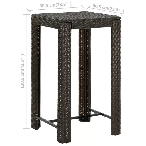 Barna polyrattan kerti bárasztal 60,5 x 60,5 x 110,5 cm