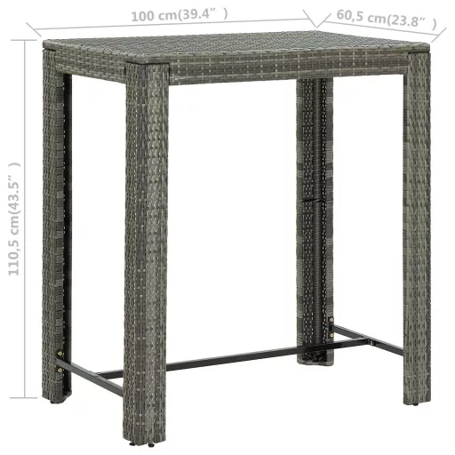 Szürke polyrattan kerti bárasztal 100 x 60,5 x 110,5 cm