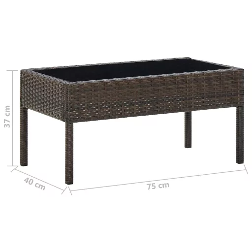 Barna polyrattan kerti asztal 75 x 40 x 37 cm