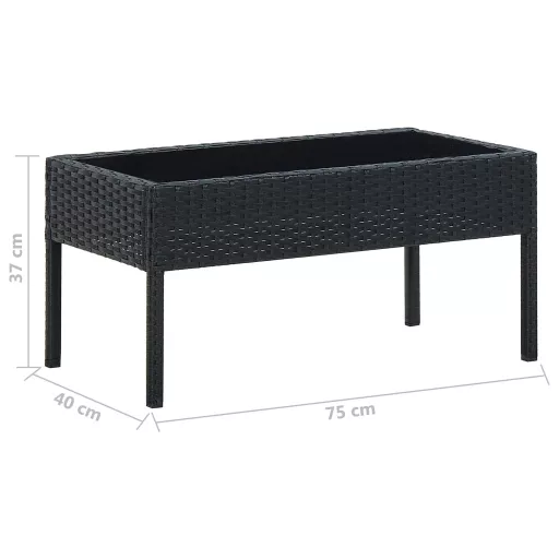 Fekete polyrattan kerti asztal 75 x 40 x 37 cm