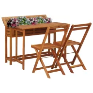   Tömör akácfa kerti asztal növénytartóval és 2 bisztrószékkel
