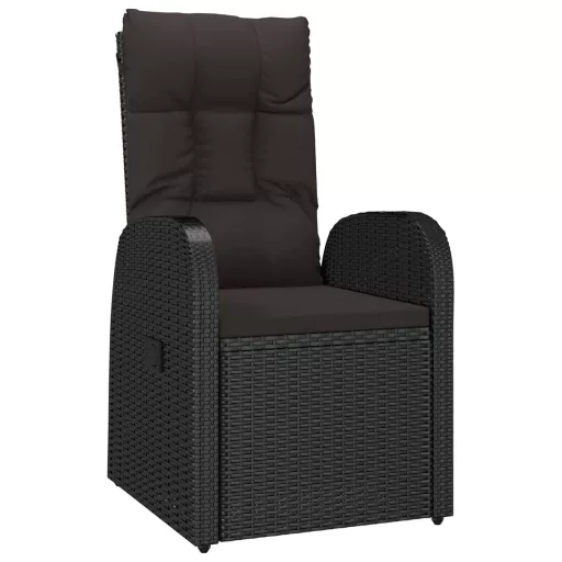 2 db fekete dönthető polyrattan kerti szék párnával