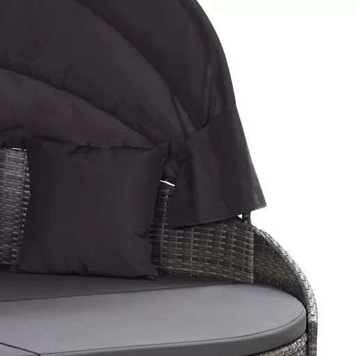Szürke polyrattan kültéri napozóágy napellenzővel