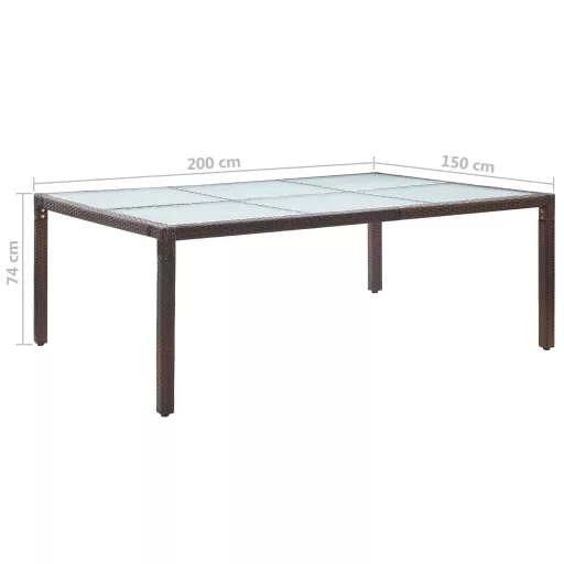 Barna polyrattan kültéri étkezőasztal 200 x 150 x 74 cm