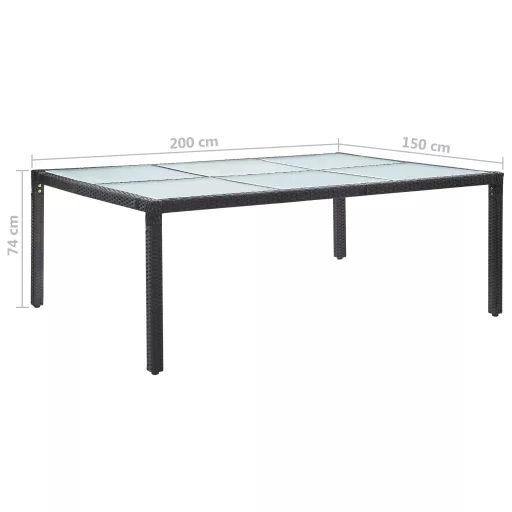 Fekete polyrattan kültéri étkezőasztal 200 x 150 x 74 cm