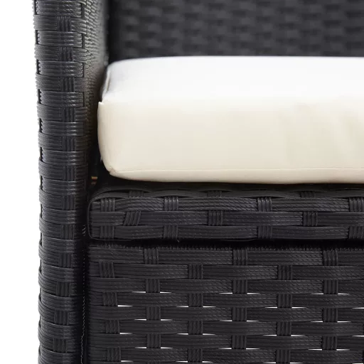 2 személyes fekete polyrattan kerti pad teázóasztallal 143 cm