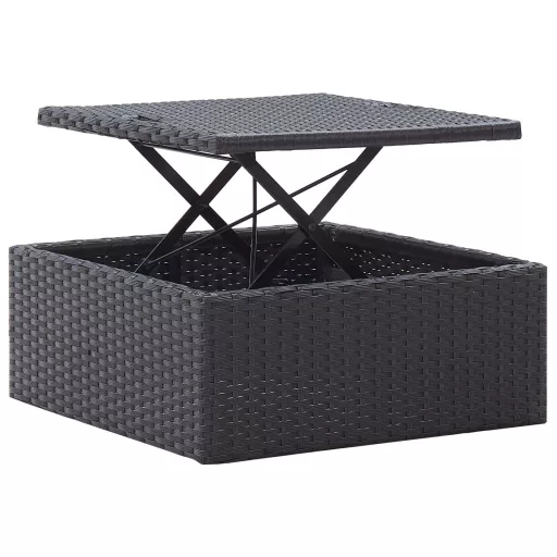 Fekete polyrattan kerti napozóágy tetővel