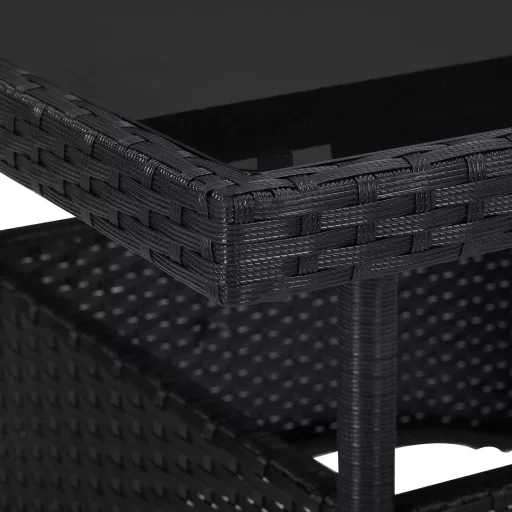 Fekete polyrattan és üveg kültéri étkezőasztal