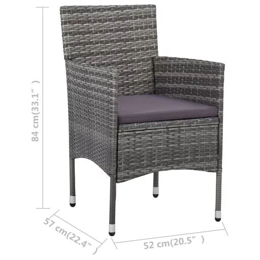 2 db szürke kerti polyrattan étkezőszék