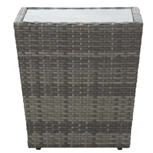 Szürke polyrattan és edzett üveg teázóasztal 41,5x41,5x43 cm
