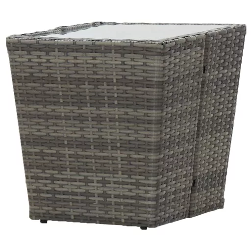 Szürke polyrattan és edzett üveg teázóasztal 41,5x41,5x43 cm