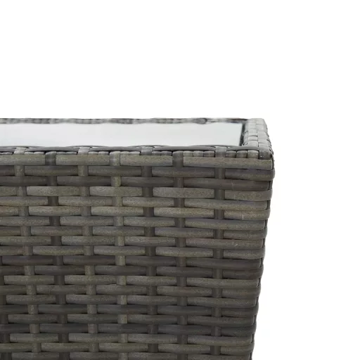 Szürke polyrattan és edzett üveg teázóasztal 41,5x41,5x43 cm